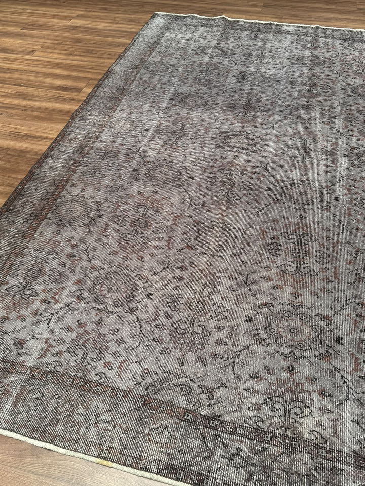 Orijinal Vintage Gri Kök Boya Yün El Dokuma Halı 183x305 5.58 Metrekare - 7x10 ft