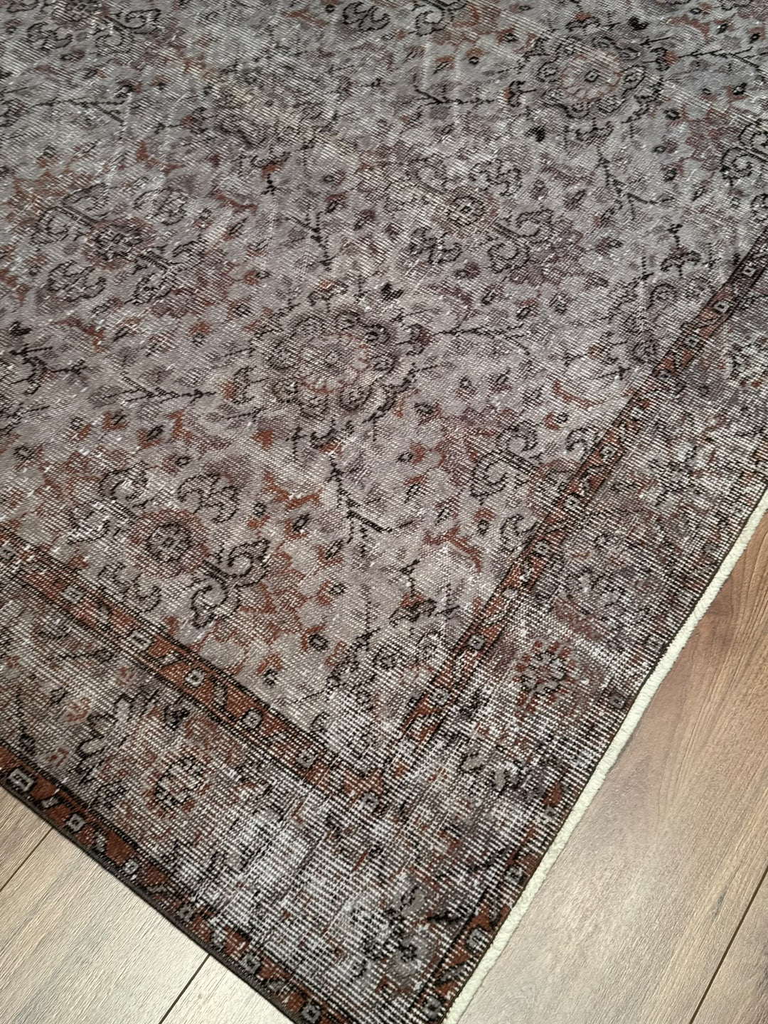 Orijinal Vintage Gri Kök Boya Yün El Dokuma Halı 183x305 5.58 Metrekare - 7x10 ft
