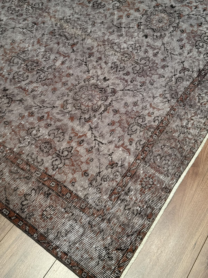 Orijinal Vintage Gri Kök Boya Yün El Dokuma Halı 183x305 5.58 Metrekare - 7x10 ft