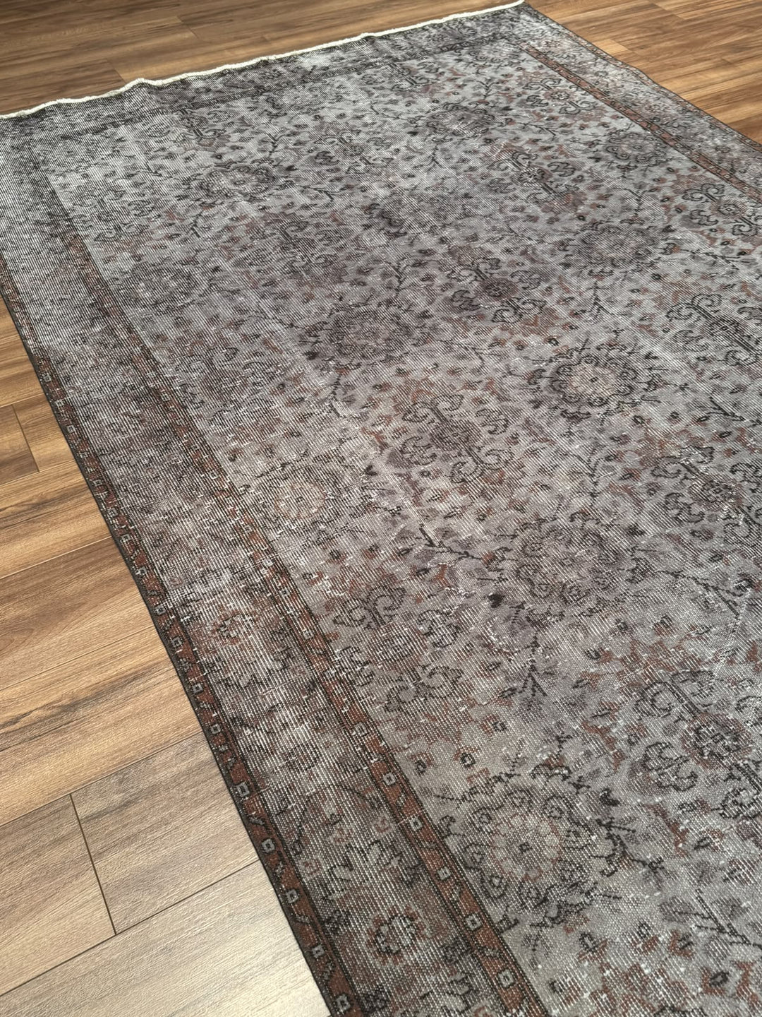Orijinal Vintage Gri Kök Boya Yün El Dokuma Halı 183x305 5.58 Metrekare - 7x10 ft
