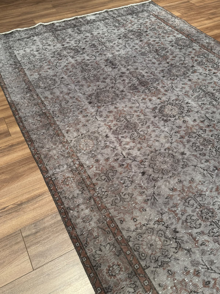Orijinal Vintage Gri Kök Boya Yün El Dokuma Halı 183x305 5.58 Metrekare - 7x10 ft