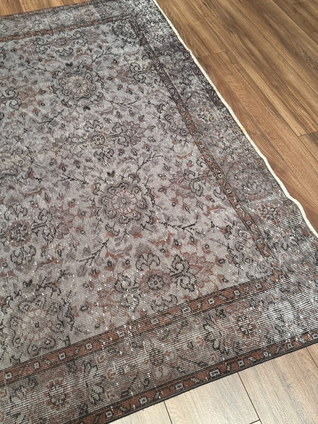 Orijinal Vintage Gri Kök Boya Yün El Dokuma Halı 183x305 5.58 Metrekare - 7x10 ft