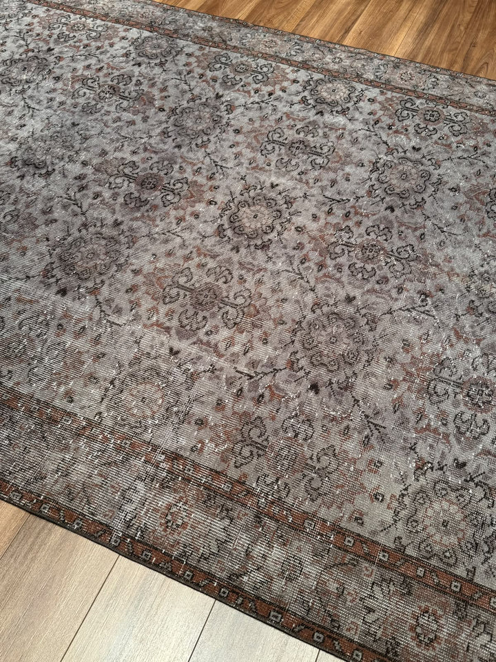 Orijinal Vintage Gri Kök Boya Yün El Dokuma Halı 183x305 5.58 Metrekare - 7x10 ft