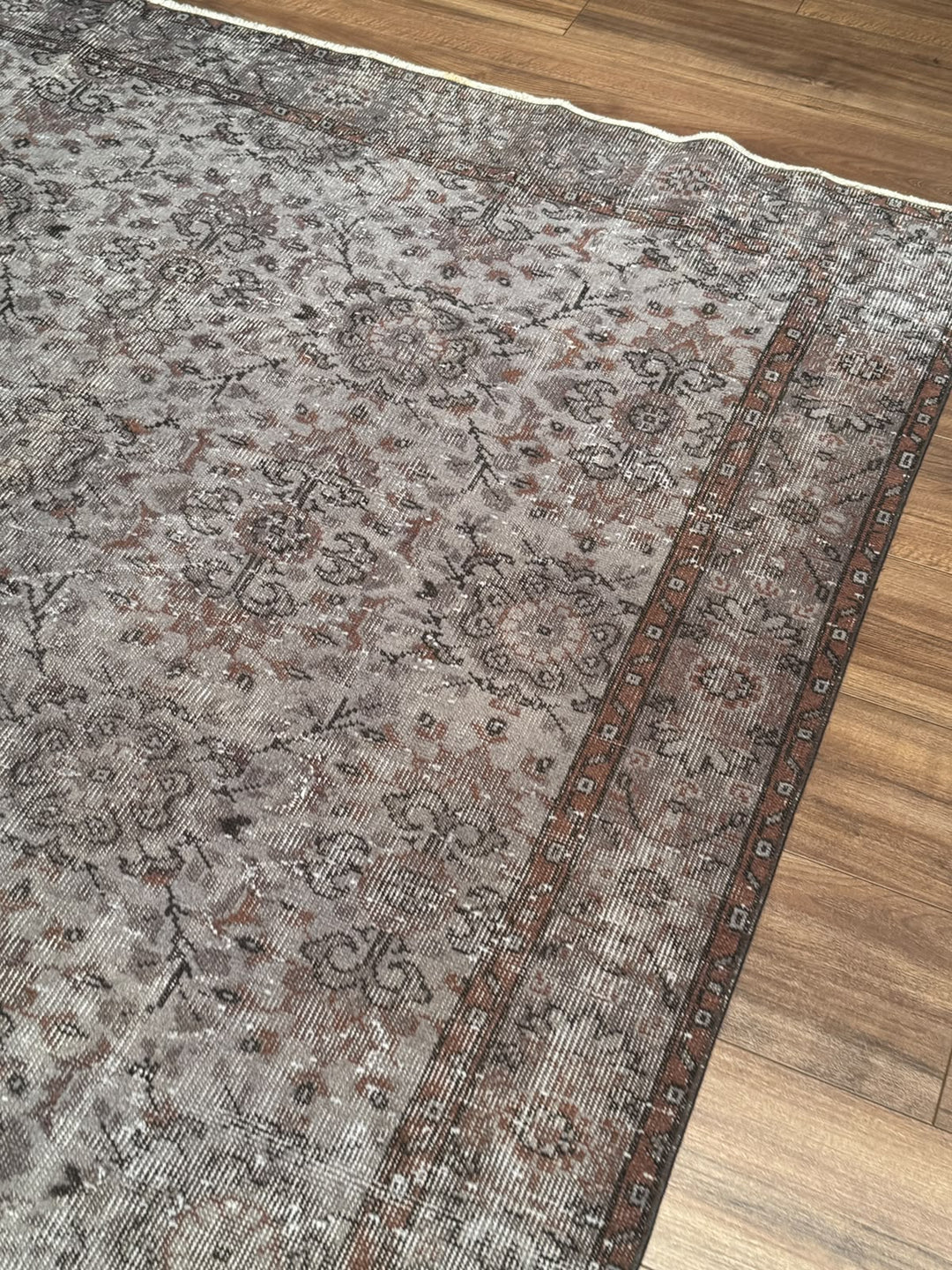 Orijinal Vintage Gri Kök Boya Yün El Dokuma Halı 183x305 5.58 Metrekare - 7x10 ft