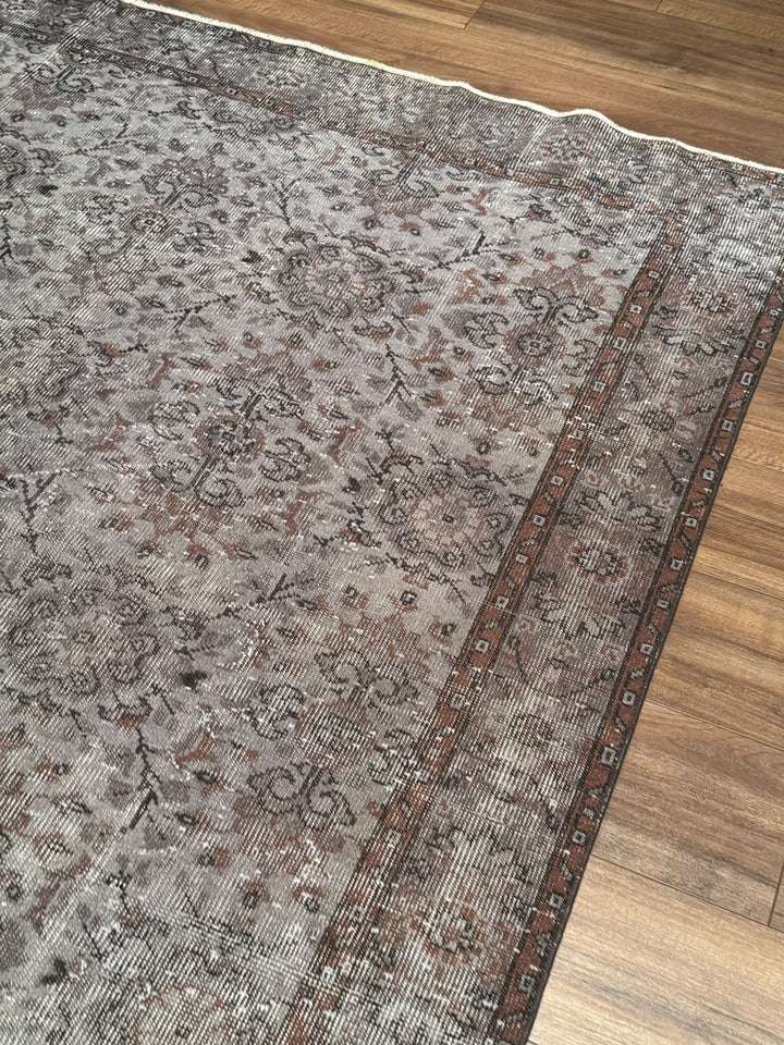 Orijinal Vintage Gri Kök Boya Yün El Dokuma Halı 183x305 5.58 Metrekare - 7x10 ft