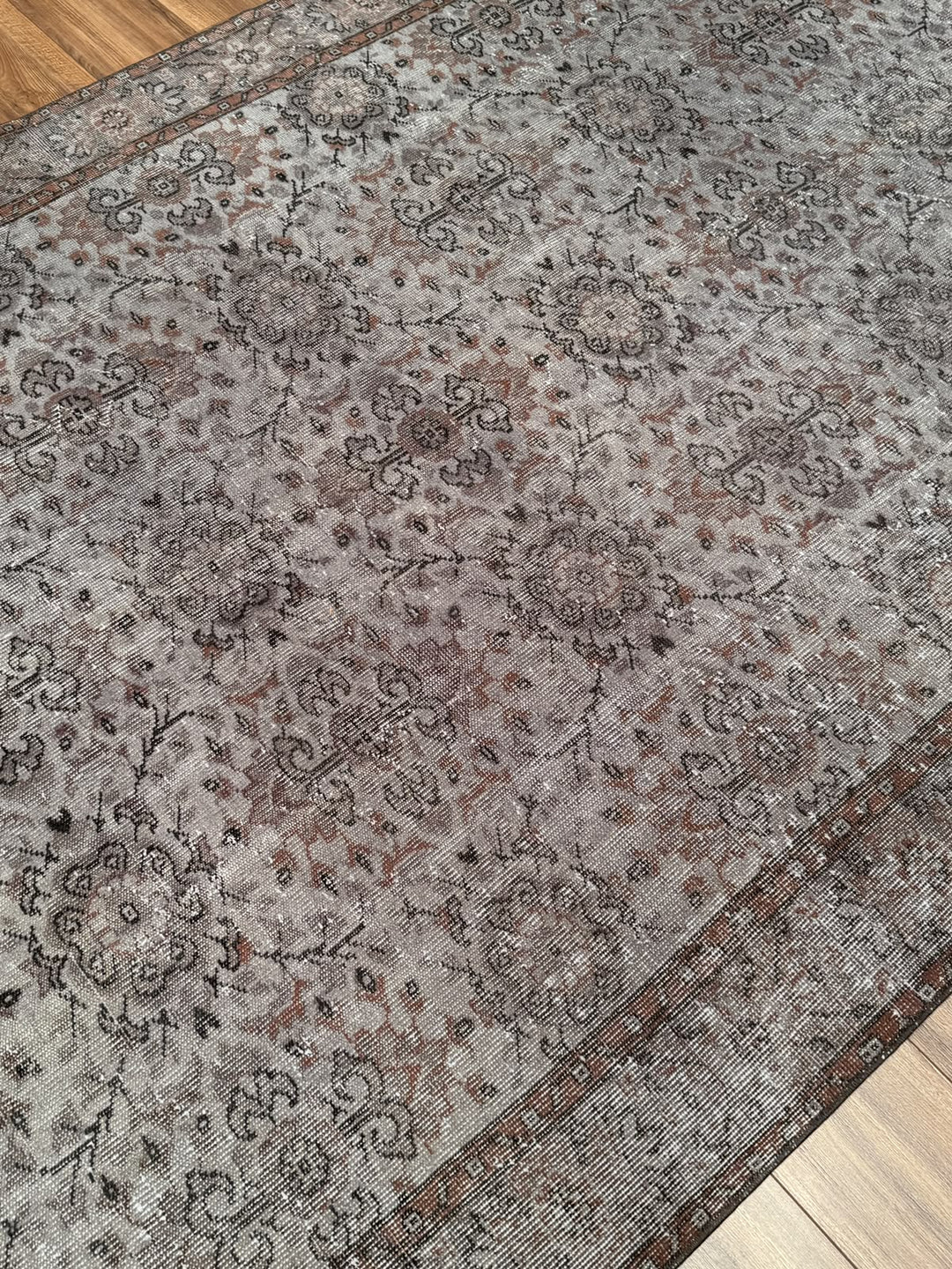 Orijinal Vintage Gri Kök Boya Yün El Dokuma Halı 183x305 5.58 Metrekare - 7x10 ft