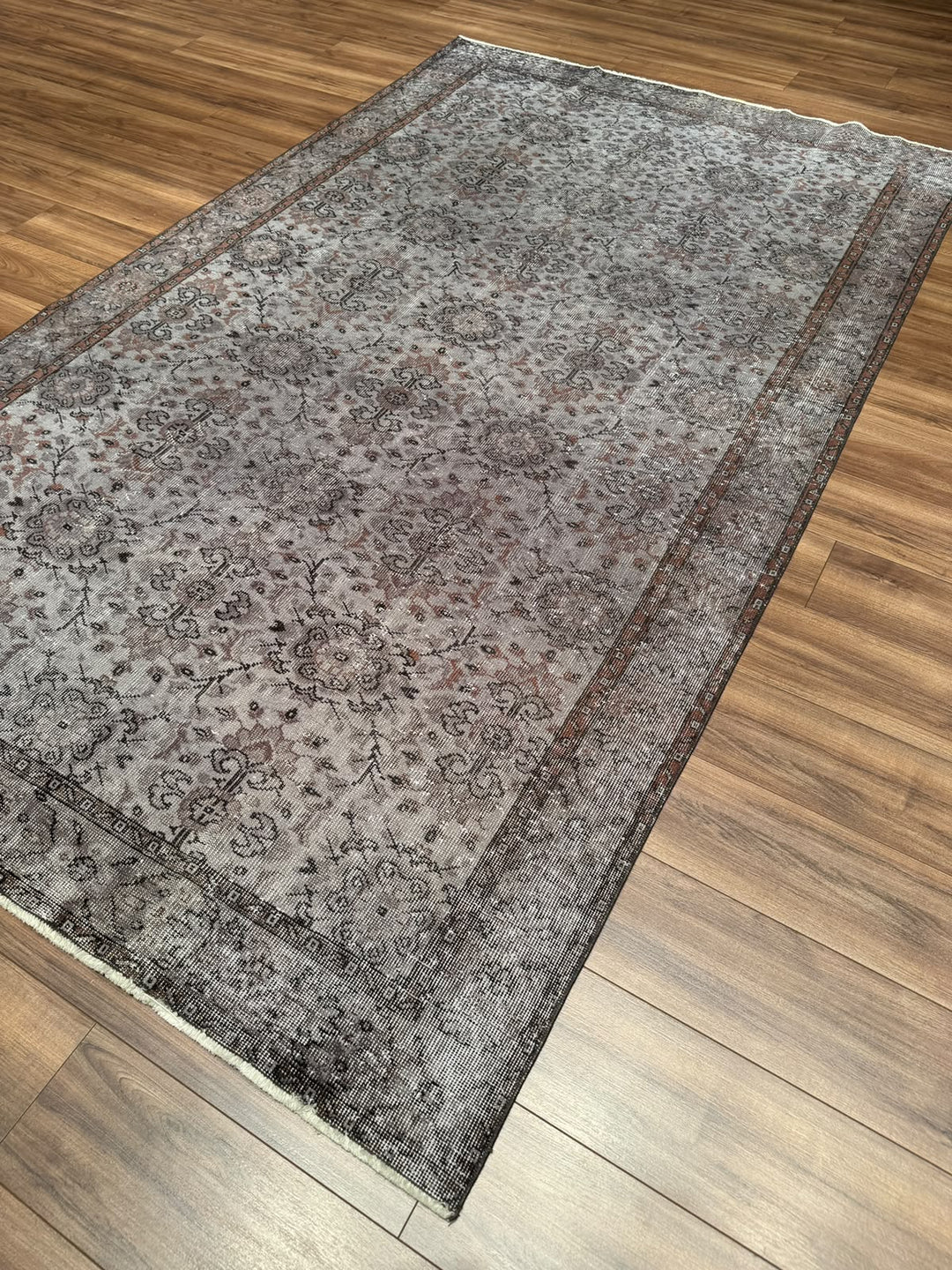 Orijinal Vintage Gri Kök Boya Yün El Dokuma Halı 183x305 5.58 Metrekare - 7x10 ft