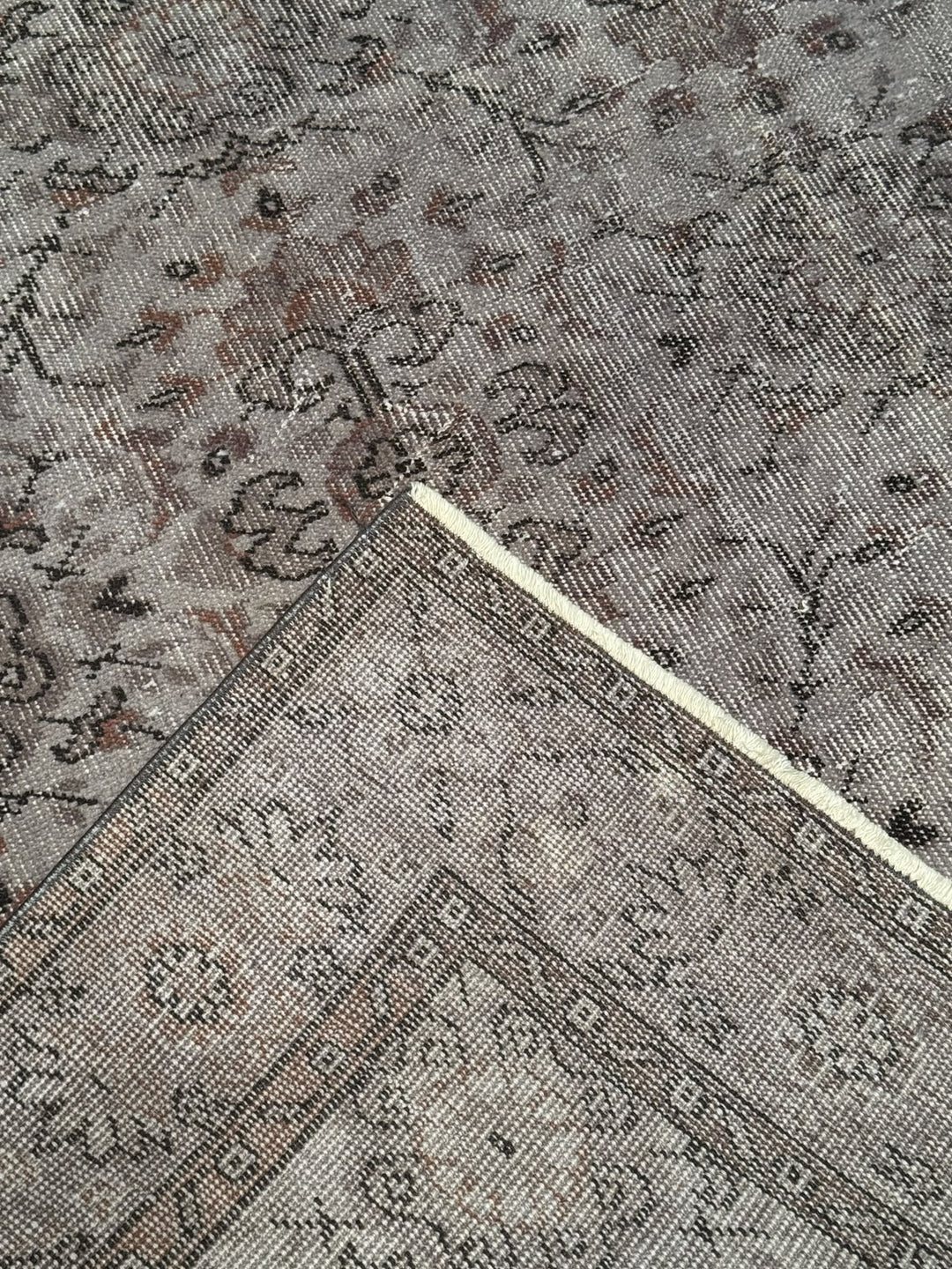 Orijinal Vintage Gri Kök Boya Yün El Dokuma Halı 183x305 5.58 Metrekare - 7x10 ft