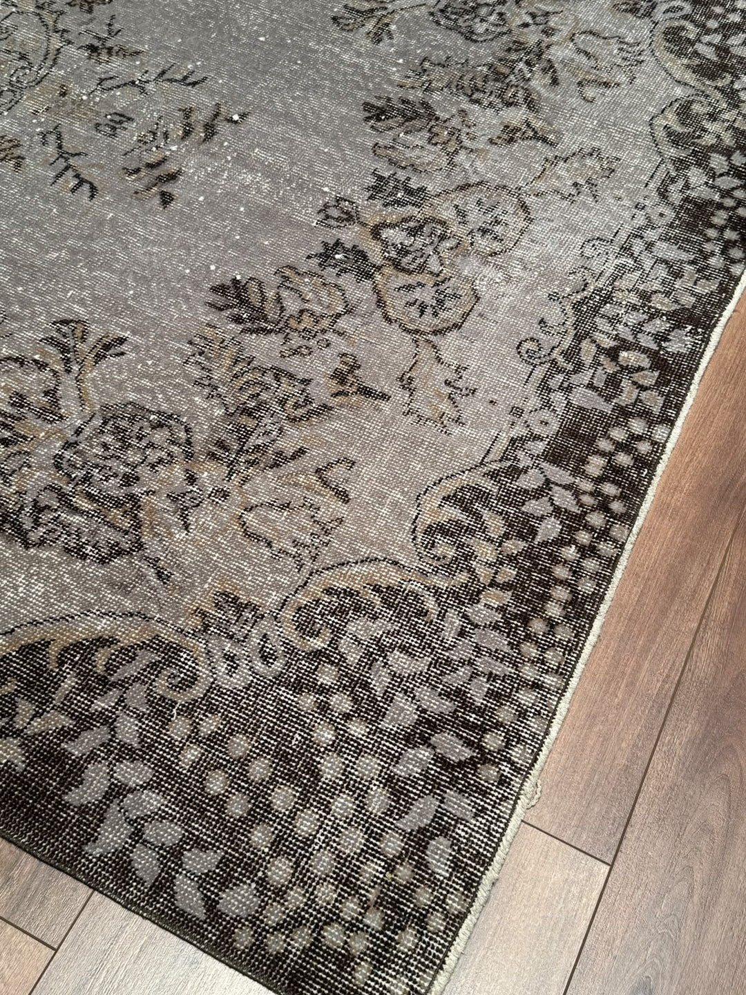 Orijinal Vintage Gri Kök Boya Yün El Dokuma Halı 172x300 5.16 Metrekare - 7x10 ft