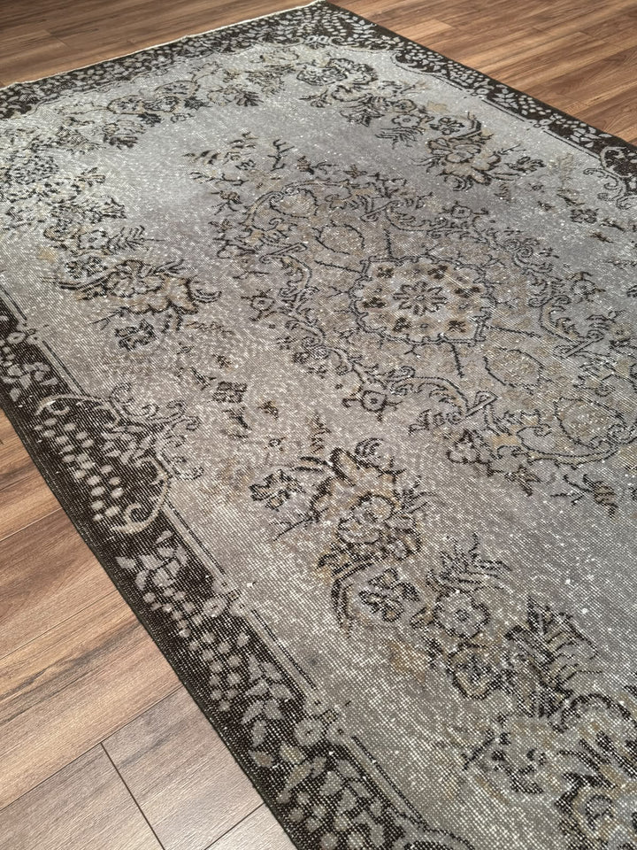 Orijinal Vintage Gri Kök Boya Yün El Dokuma Halı 172x300 5.16 Metrekare - 7x10 ft