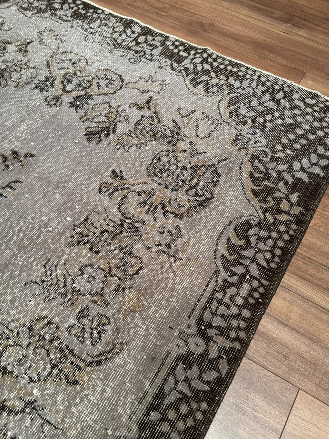 Orijinal Vintage Gri Kök Boya Yün El Dokuma Halı 172x300 5.16 Metrekare - 7x10 ft