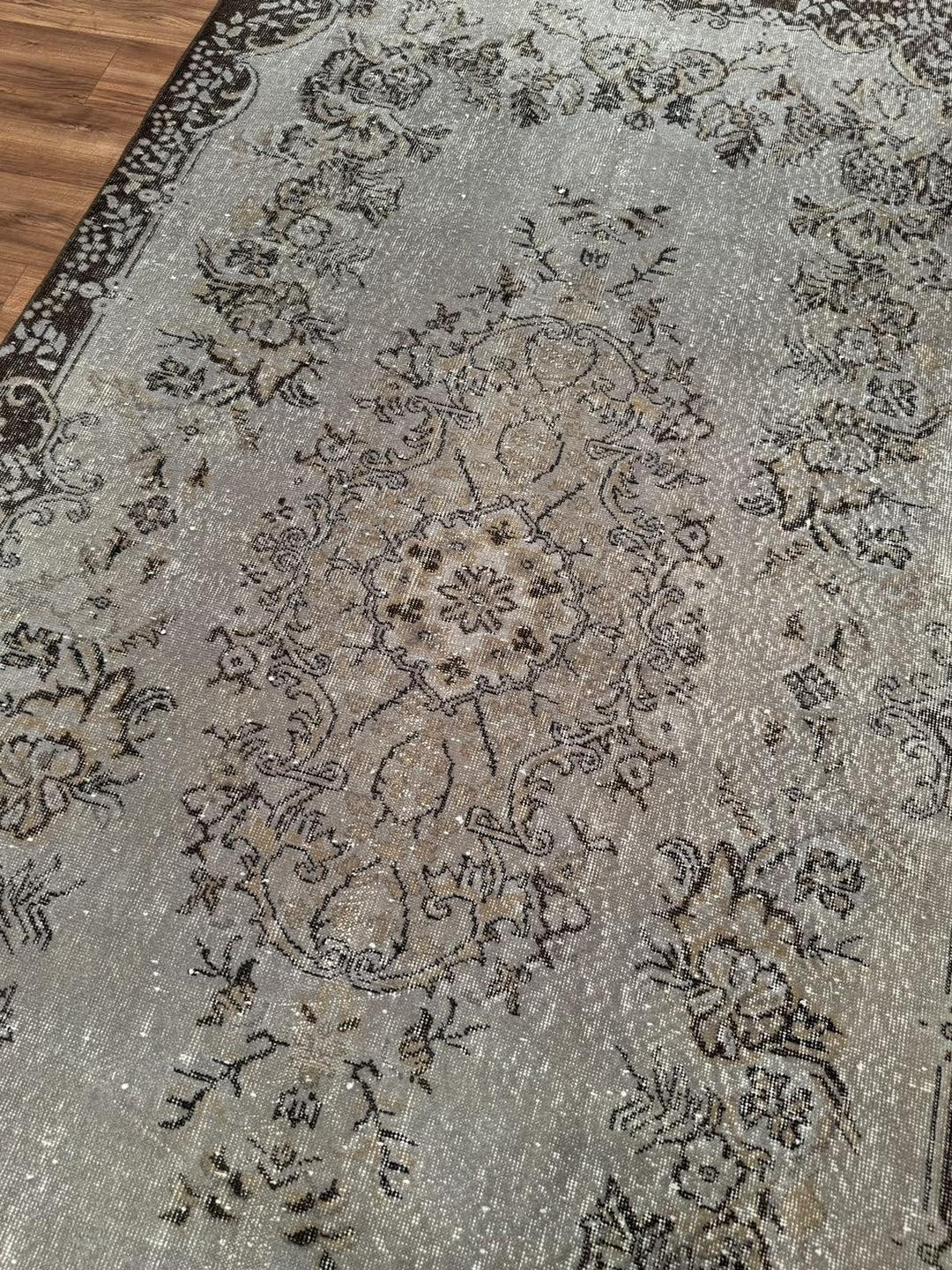Orijinal Vintage Gri Kök Boya Yün El Dokuma Halı 172x300 5.16 Metrekare - 7x10 ft