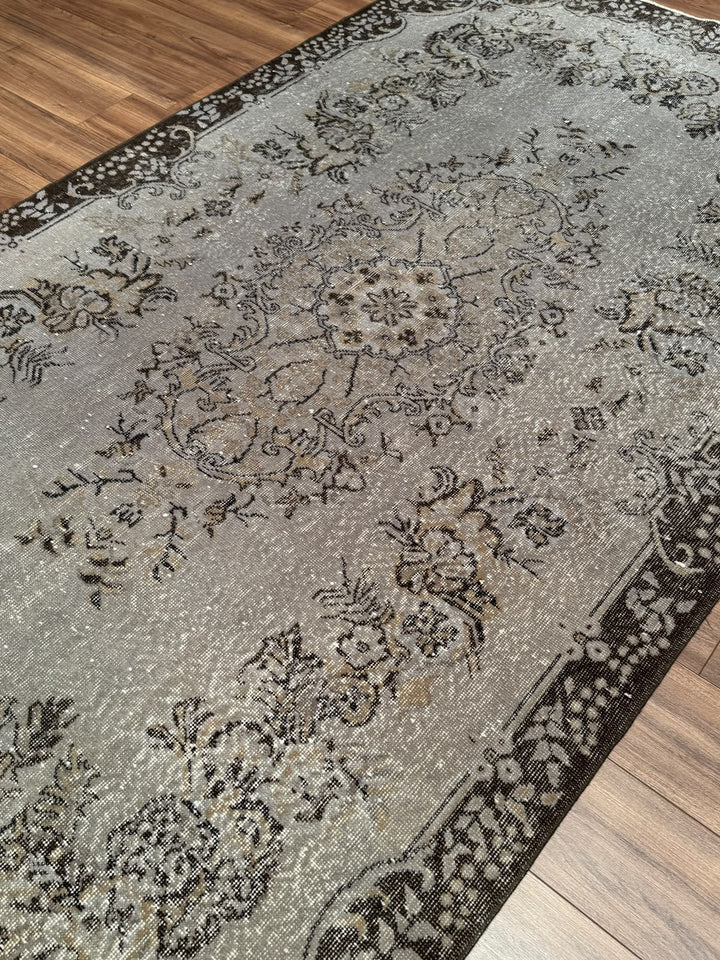 Orijinal Vintage Gri Kök Boya Yün El Dokuma Halı 172x300 5.16 Metrekare - 7x10 ft
