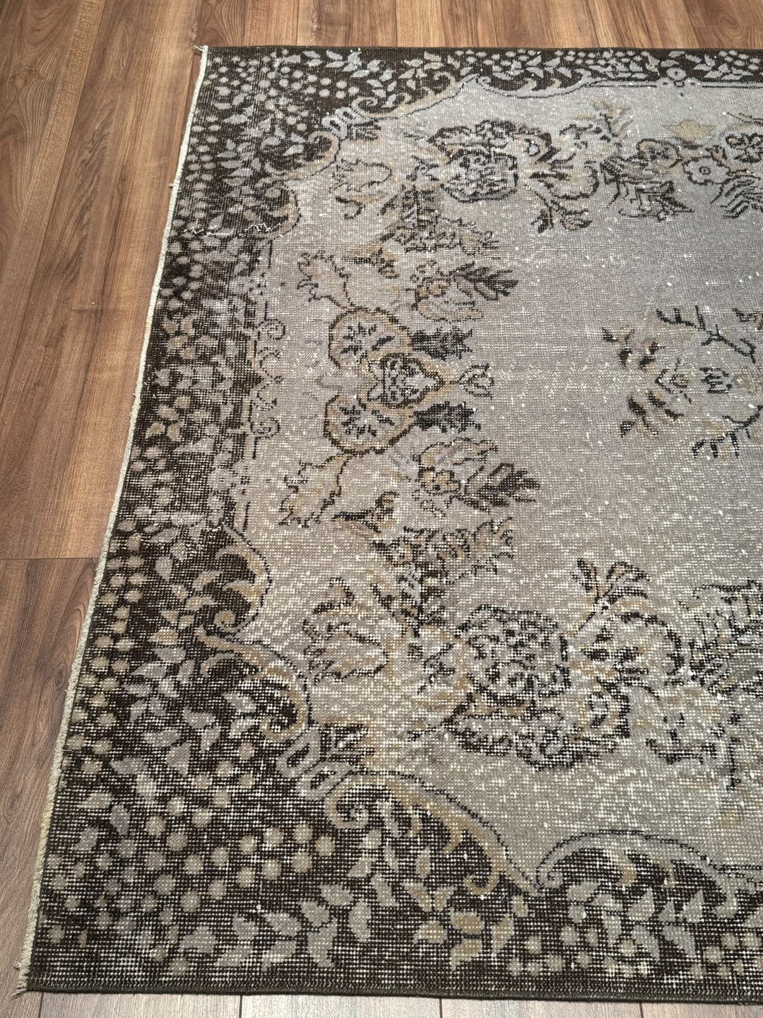 Orijinal Vintage Gri Kök Boya Yün El Dokuma Halı 172x300 5.16 Metrekare - 7x10 ft