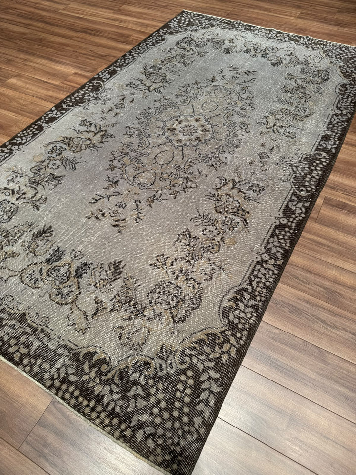Orijinal Vintage Gri Kök Boya Yün El Dokuma Halı 172x300 5.16 Metrekare - 7x10 ft