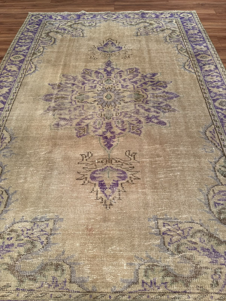 Orijinal Vintage Bej Kök Boya Yün El Dokuma Halı 184x275 5.06 Metrekare - 7x10 ft