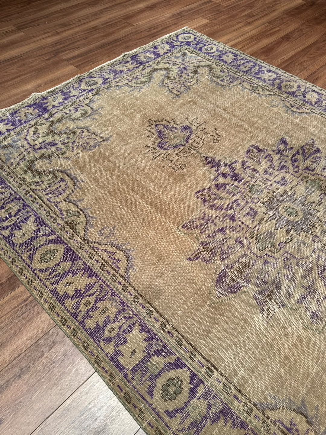Orijinal Vintage Bej Kök Boya Yün El Dokuma Halı 184x275 5.06 Metrekare - 7x10 ft