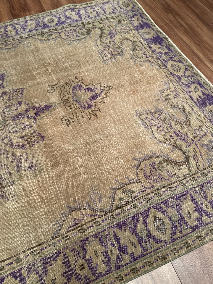 Orijinal Vintage Bej Kök Boya Yün El Dokuma Halı 184x275 5.06 Metrekare - 7x10 ft