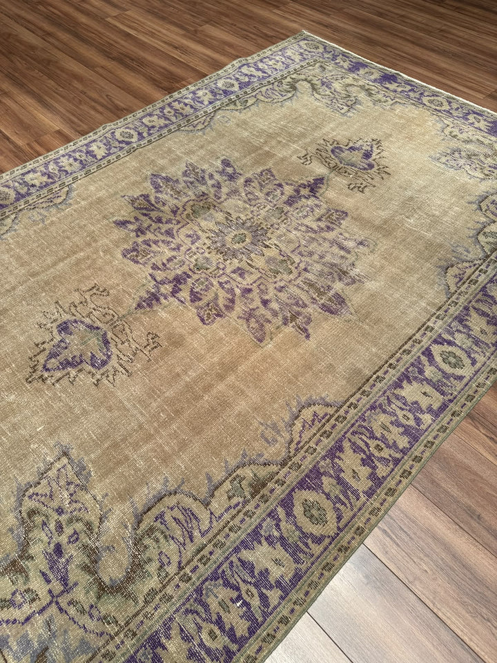 Orijinal Vintage Bej Kök Boya Yün El Dokuma Halı 184x275 5.06 Metrekare - 7x10 ft