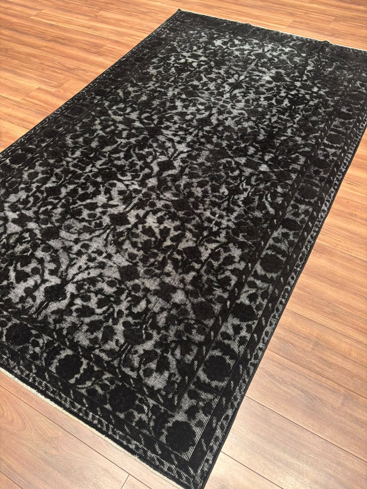 Orijinal Vintage Siyah Kabartmalı Kök Boya Yün El Dokuma Halı 172x295 5.07 Metrekare - 7x10 ft