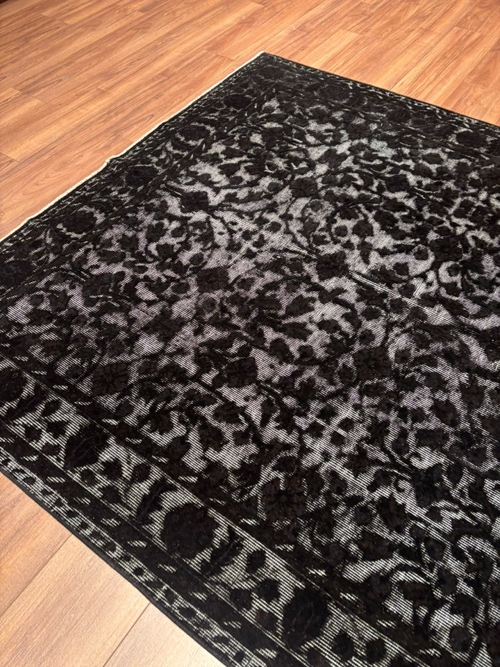 Orijinal Vintage Siyah Kabartmalı Kök Boya Yün El Dokuma Halı 172x295 5.07 Metrekare - 7x10 ft