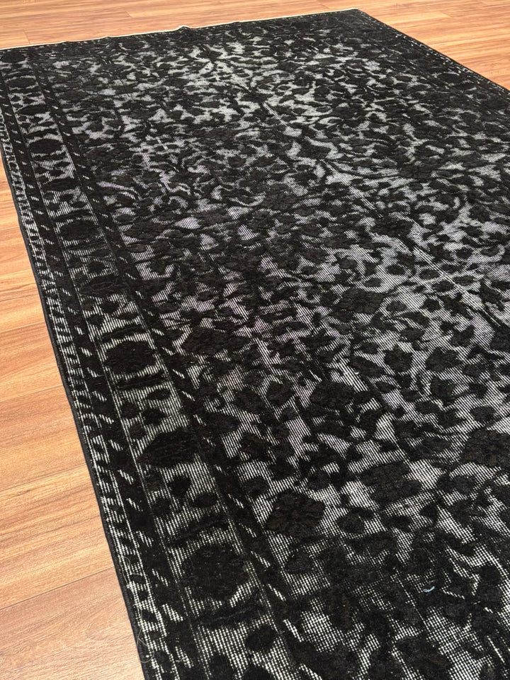 Orijinal Vintage Siyah Kabartmalı Kök Boya Yün El Dokuma Halı 172x295 5.07 Metrekare - 7x10 ft