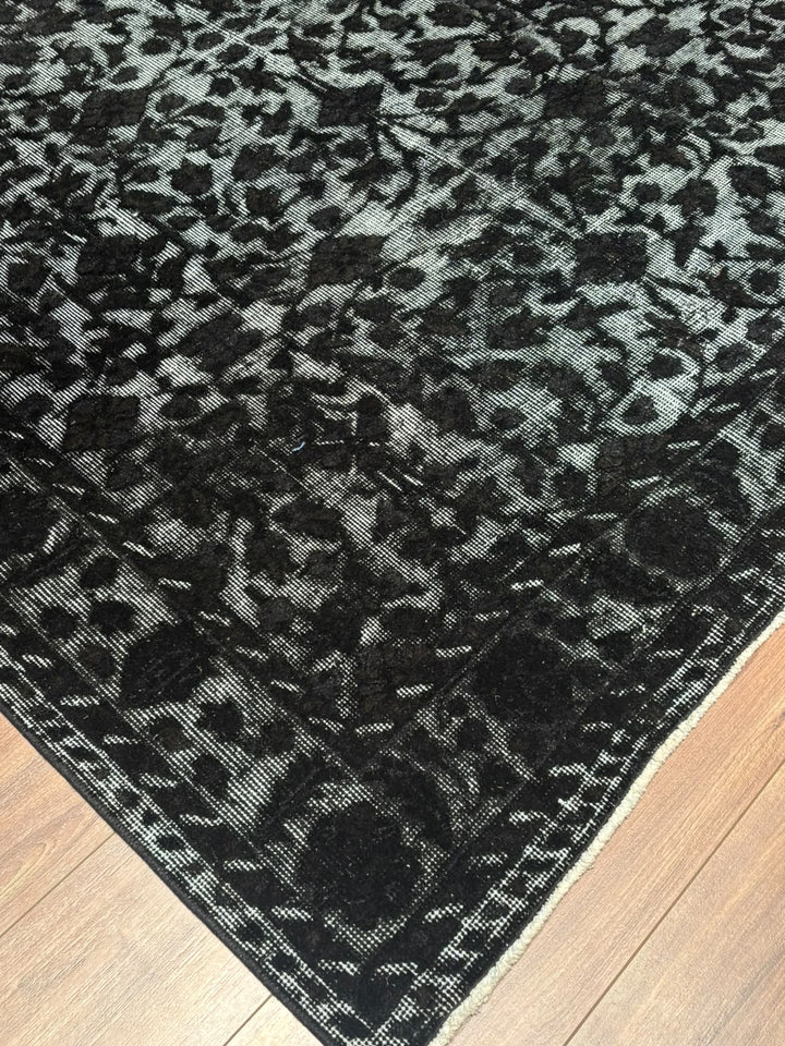 Orijinal Vintage Siyah Kabartmalı Kök Boya Yün El Dokuma Halı 172x295 5.07 Metrekare - 7x10 ft