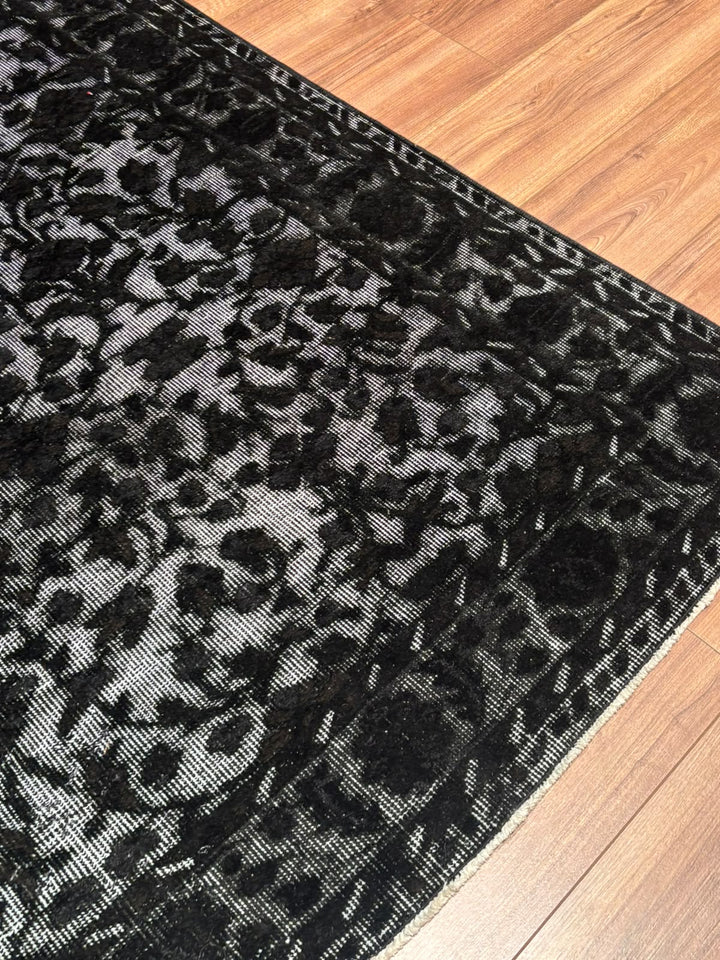 Orijinal Vintage Siyah Kabartmalı Kök Boya Yün El Dokuma Halı 172x295 5.07 Metrekare - 7x10 ft