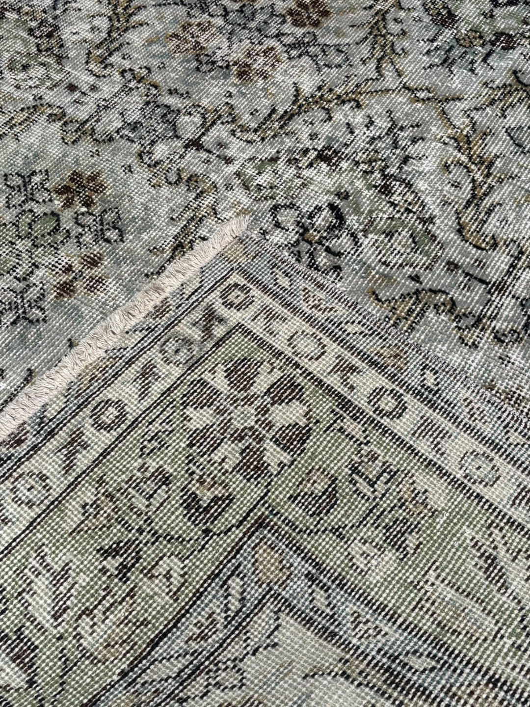 Orijinal Vintage Gri Kök Boya Yün El Dokuma Halı 174x282 4.91 Metrekare - 7x10 ft