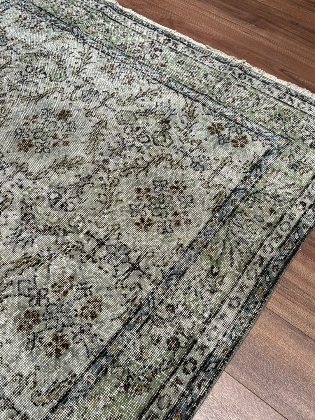 Orijinal Vintage Gri Kök Boya Yün El Dokuma Halı 174x282 4.91 Metrekare - 7x10 ft