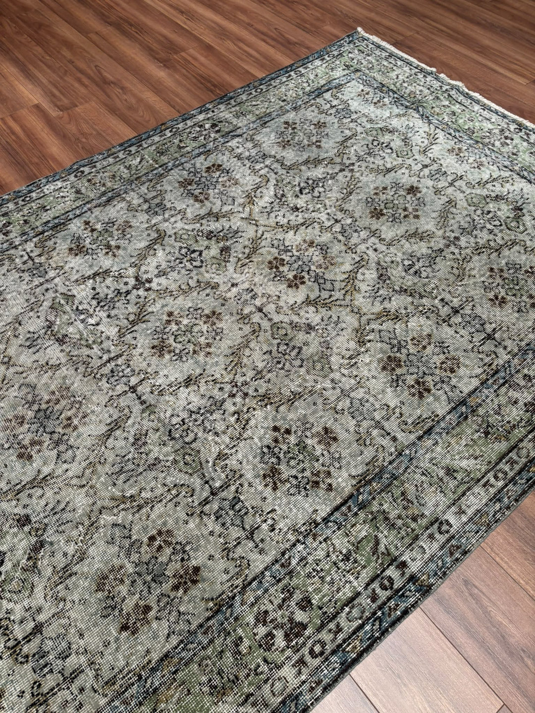 Orijinal Vintage Gri Kök Boya Yün El Dokuma Halı 174x282 4.91 Metrekare - 7x10 ft