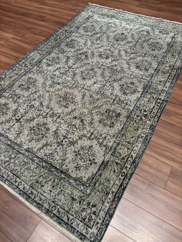 Orijinal Vintage Gri Kök Boya Yün El Dokuma Halı 174x282 4.91 Metrekare - 7x10 ft