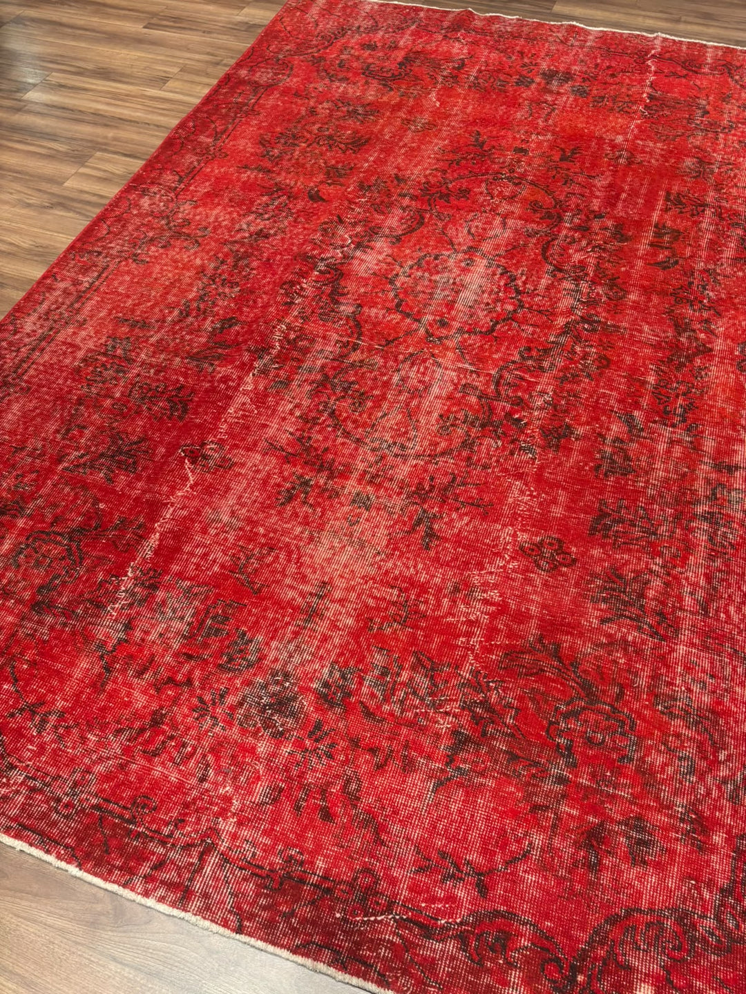 Orijinal Vintage Kırmızı Kök Boya Yün El Dokuma Halı 203x299 6.07 Metrekare - 7x10 ft