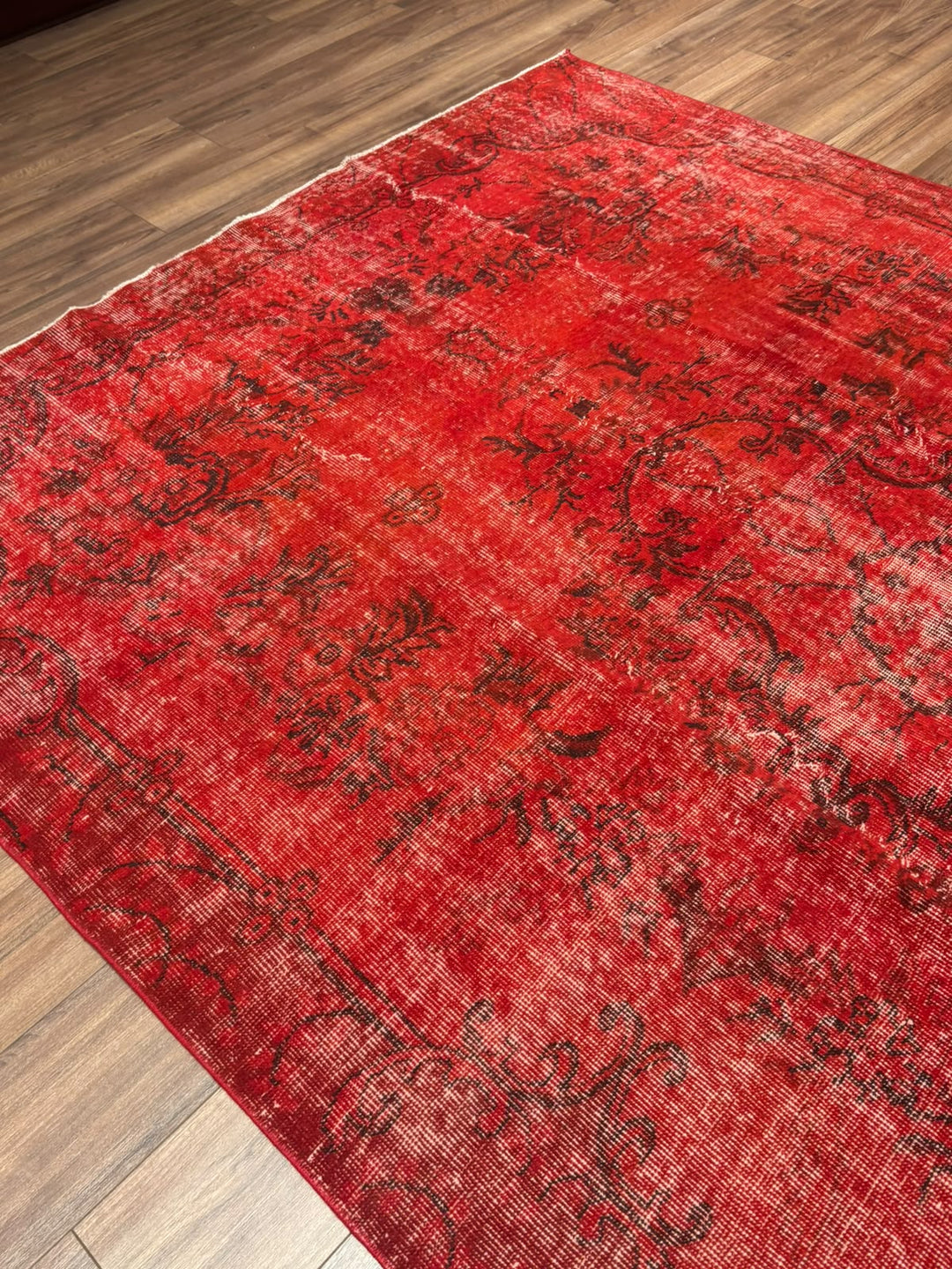 Orijinal Vintage Kırmızı Kök Boya Yün El Dokuma Halı 203x299 6.07 Metrekare - 7x10 ft