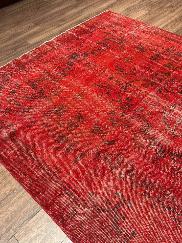 Orijinal Vintage Kırmızı Kök Boya Yün El Dokuma Halı 203x299 6.07 Metrekare - 7x10 ft