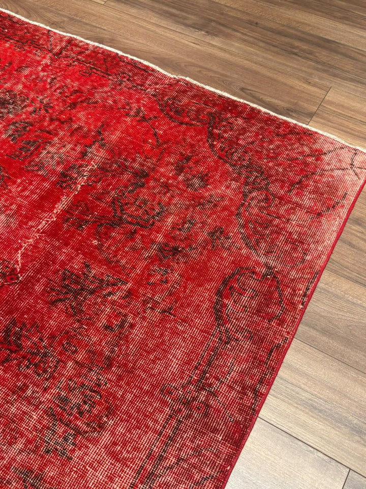Orijinal Vintage Kırmızı Kök Boya Yün El Dokuma Halı 203x299 6.07 Metrekare - 7x10 ft