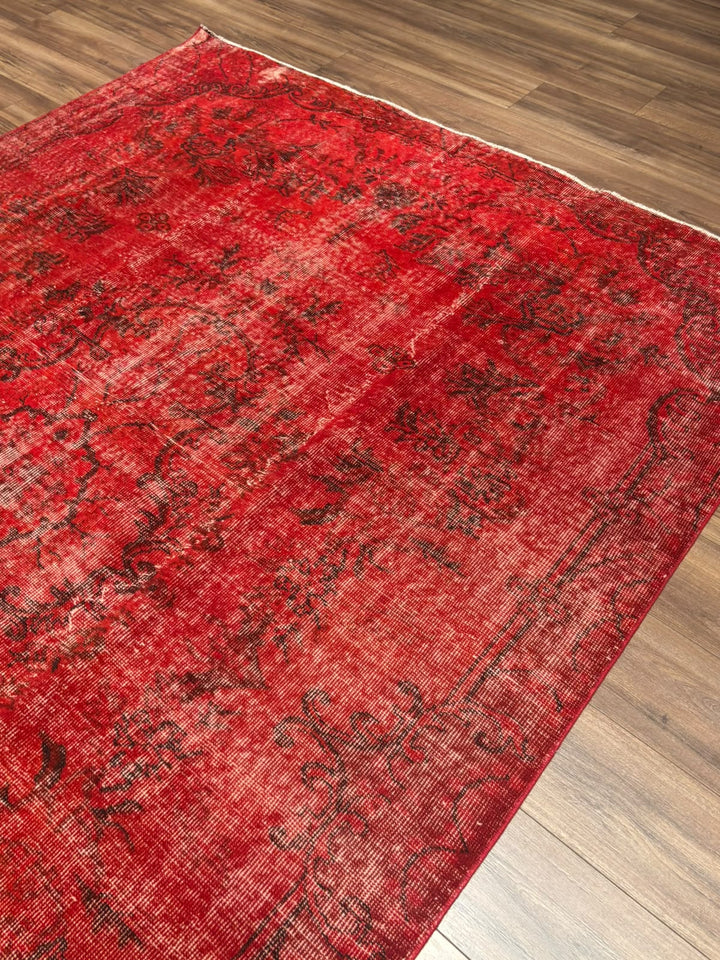 Orijinal Vintage Kırmızı Kök Boya Yün El Dokuma Halı 203x299 6.07 Metrekare - 7x10 ft