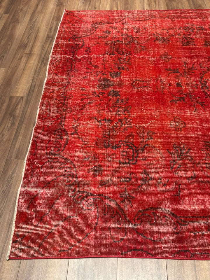 Orijinal Vintage Kırmızı Kök Boya Yün El Dokuma Halı 203x299 6.07 Metrekare - 7x10 ft
