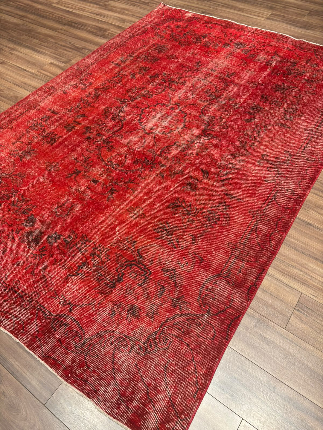 Orijinal Vintage Kırmızı Kök Boya Yün El Dokuma Halı 203x299 6.07 Metrekare - 7x10 ft