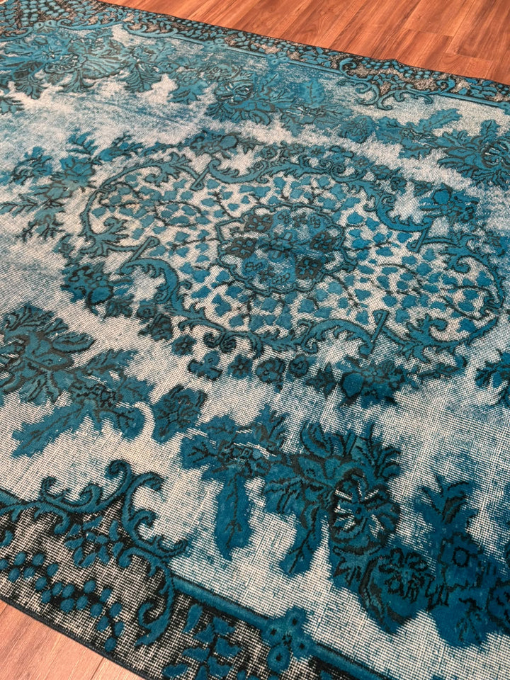 Orijinal Vintage Turkuaz Kök Boya Yün El Dokuma Halı 203x308 6.25 Metrekare - 7x10 ft