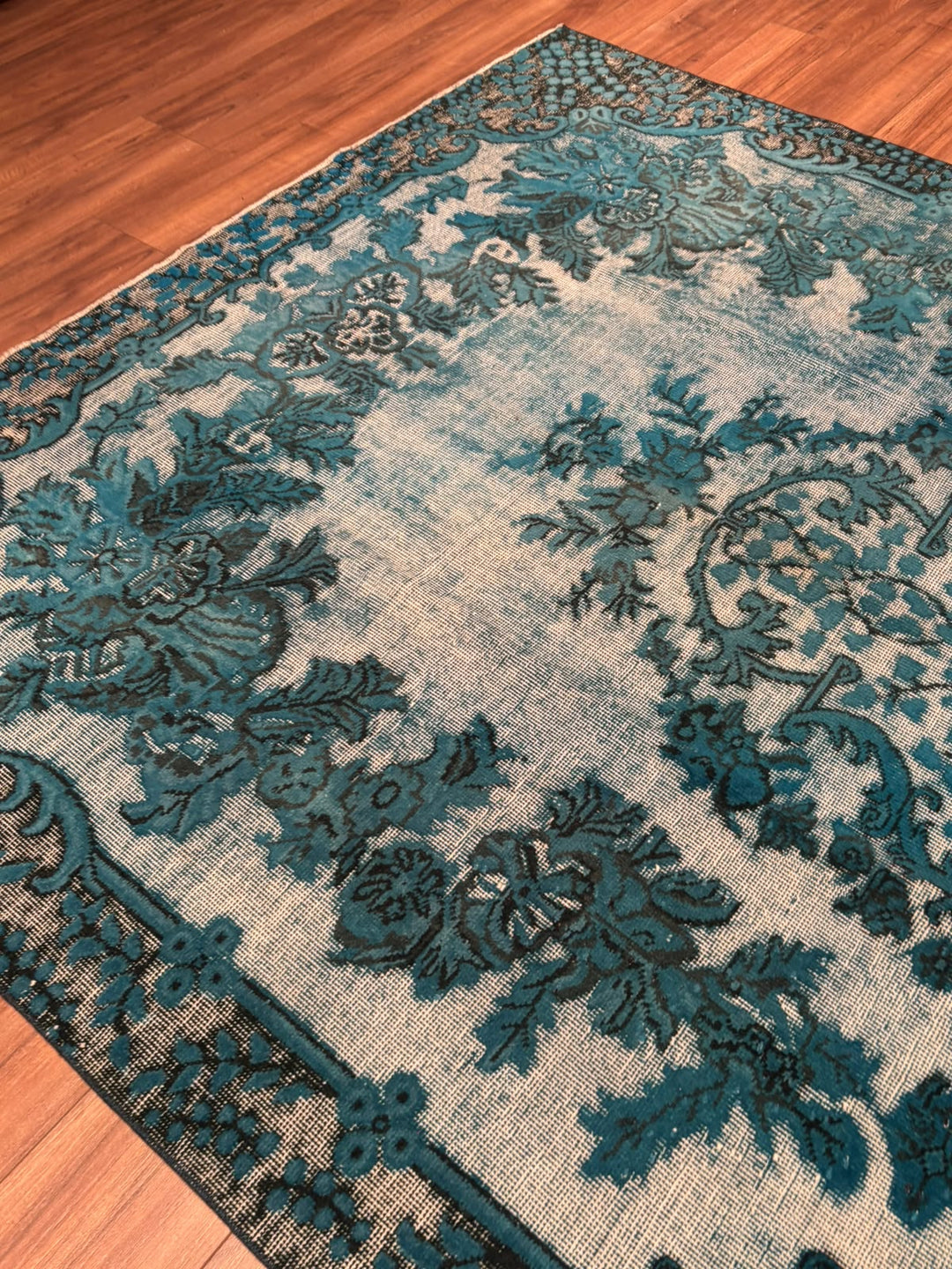 Orijinal Vintage Turkuaz Kök Boya Yün El Dokuma Halı 203x308 6.25 Metrekare - 7x10 ft