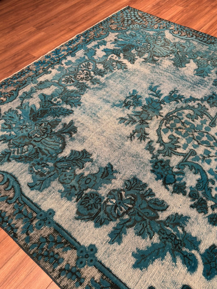 Orijinal Vintage Turkuaz Kök Boya Yün El Dokuma Halı 203x308 6.25 Metrekare - 7x10 ft
