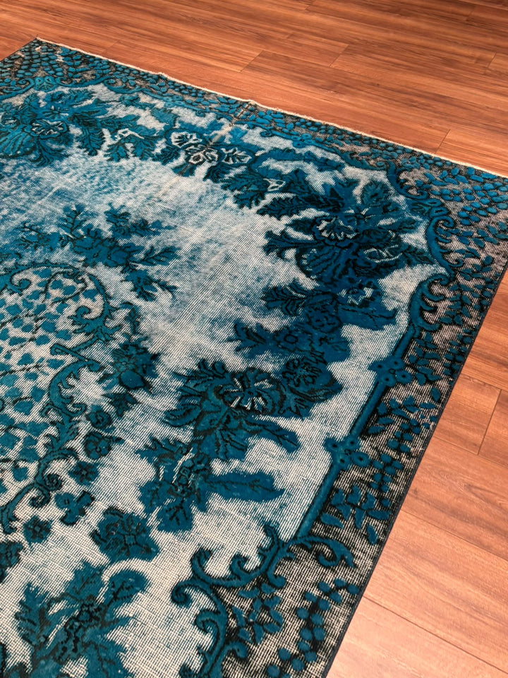 Orijinal Vintage Turkuaz Kök Boya Yün El Dokuma Halı 203x308 6.25 Metrekare - 7x10 ft