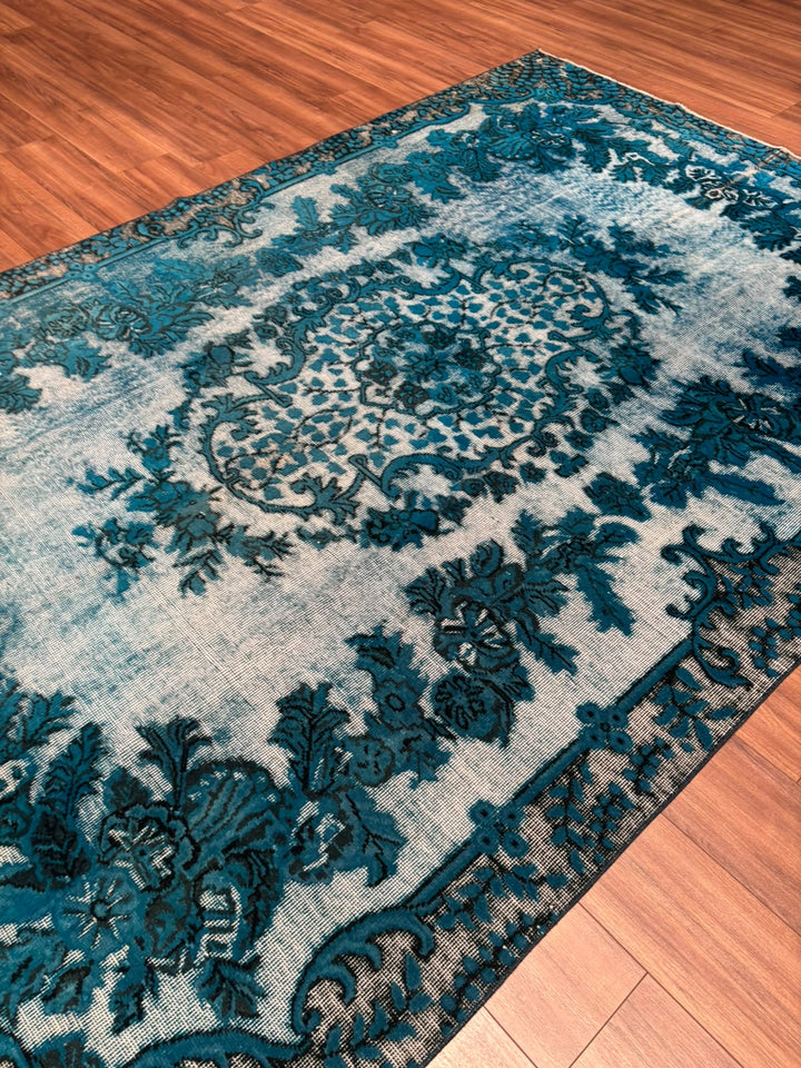 Orijinal Vintage Turkuaz Kök Boya Yün El Dokuma Halı 203x308 6.25 Metrekare - 7x10 ft