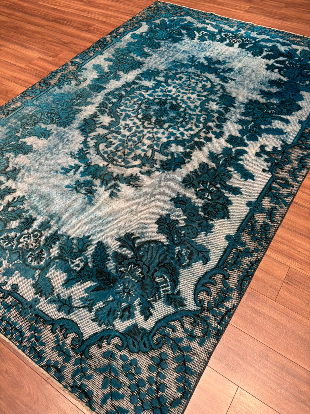 Orijinal Vintage Turkuaz Kök Boya Yün El Dokuma Halı 203x308 6.25 Metrekare - 7x10 ft