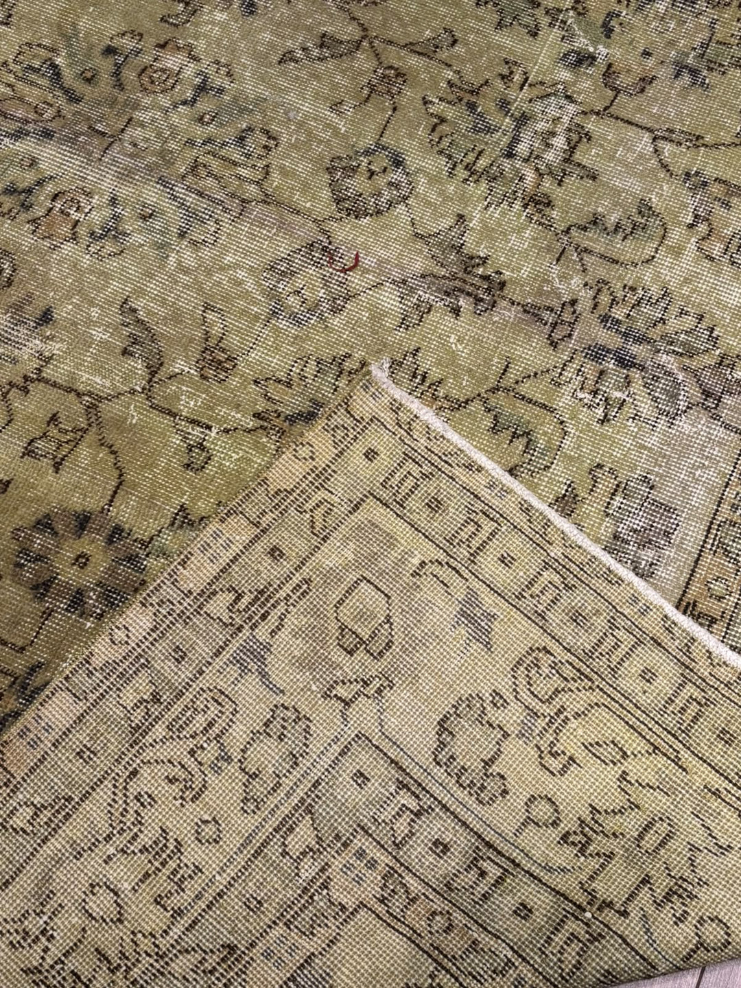Orijinal Vintage Yeşil Kök Boya Yün El Dokuma Halı 202x305 6.16 Metrekare - 7x10 ft