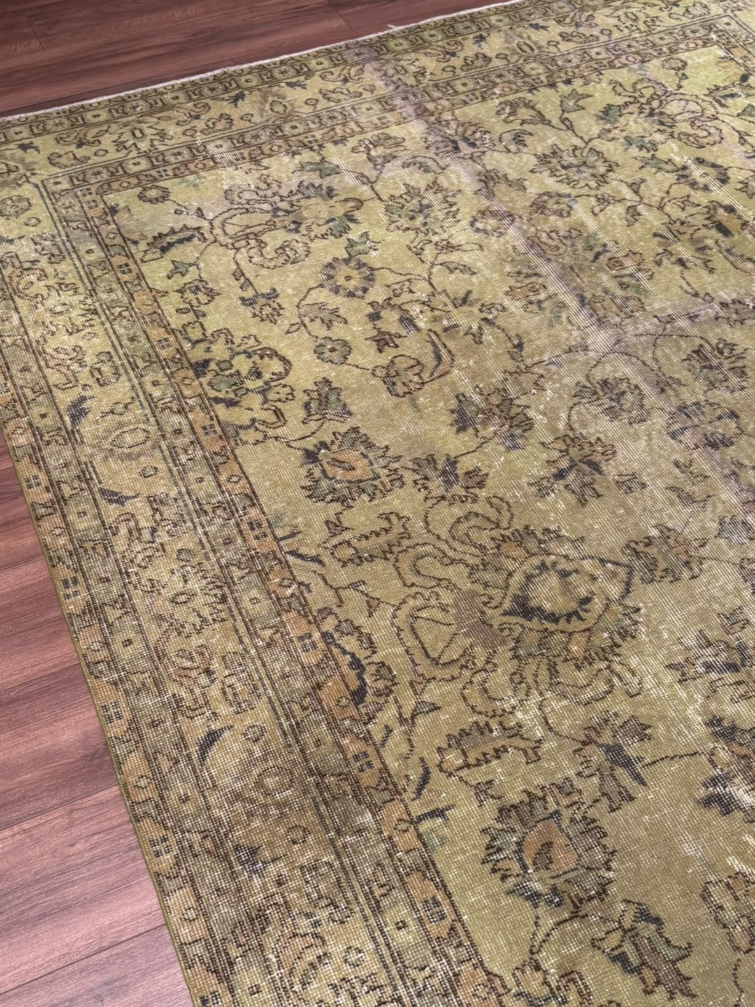 Orijinal Vintage Yeşil Kök Boya Yün El Dokuma Halı 202x305 6.16 Metrekare - 7x10 ft