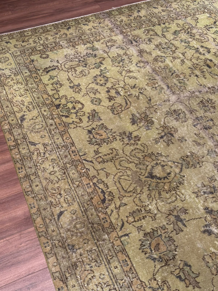 Orijinal Vintage Yeşil Kök Boya Yün El Dokuma Halı 202x305 6.16 Metrekare - 7x10 ft