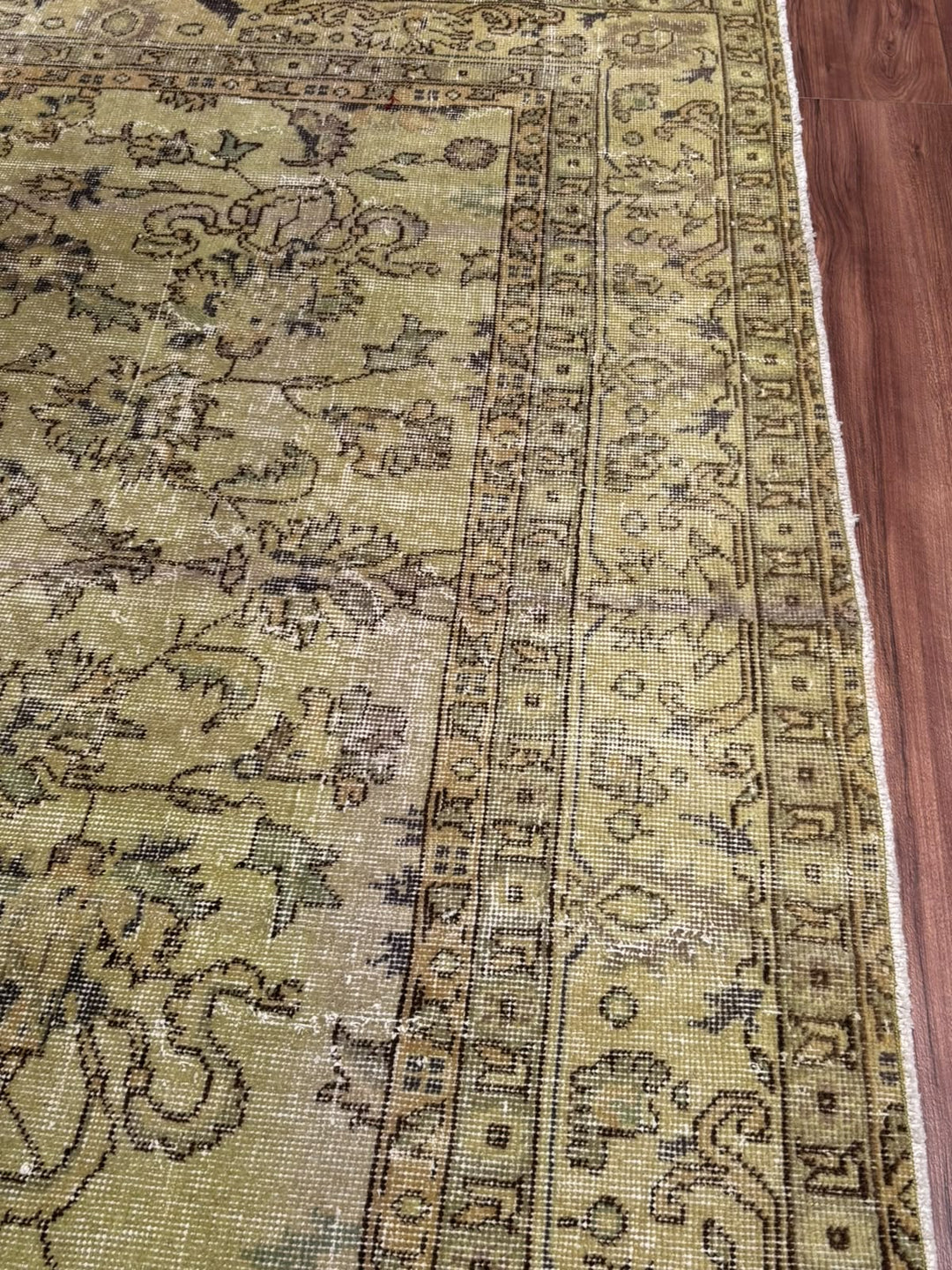 Orijinal Vintage Yeşil Kök Boya Yün El Dokuma Halı 202x305 6.16 Metrekare - 7x10 ft