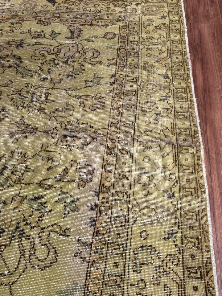 Orijinal Vintage Yeşil Kök Boya Yün El Dokuma Halı 202x305 6.16 Metrekare - 7x10 ft